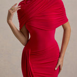 Taylor - Rochie Maxi Asimetrică cu Pelerină